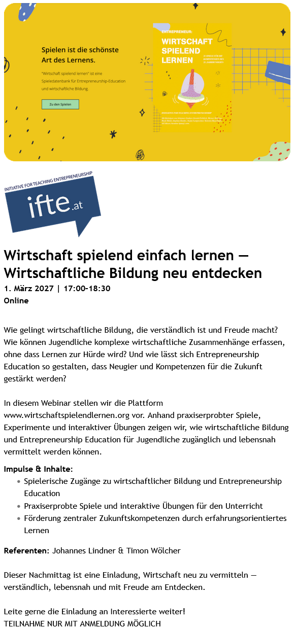 Termine Wirtschaft Spielend Lernen einladung